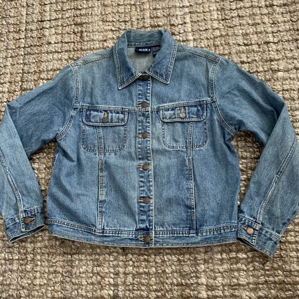 Vintage 90s Jean Jacket Bill Blass Womens Size Medium 100% Cotton Denim Trucker